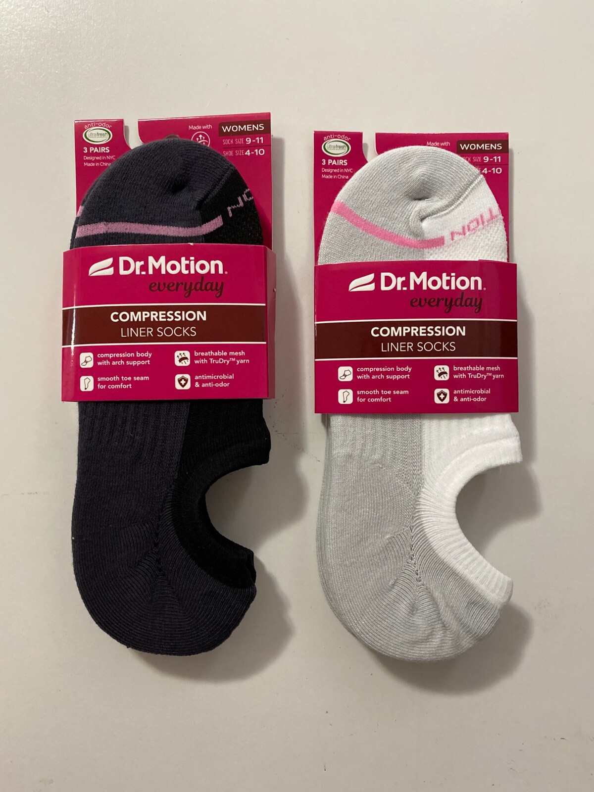 6 Pairs Dr. Motion Compression Liner Socks for Women, Size: 9 – 11