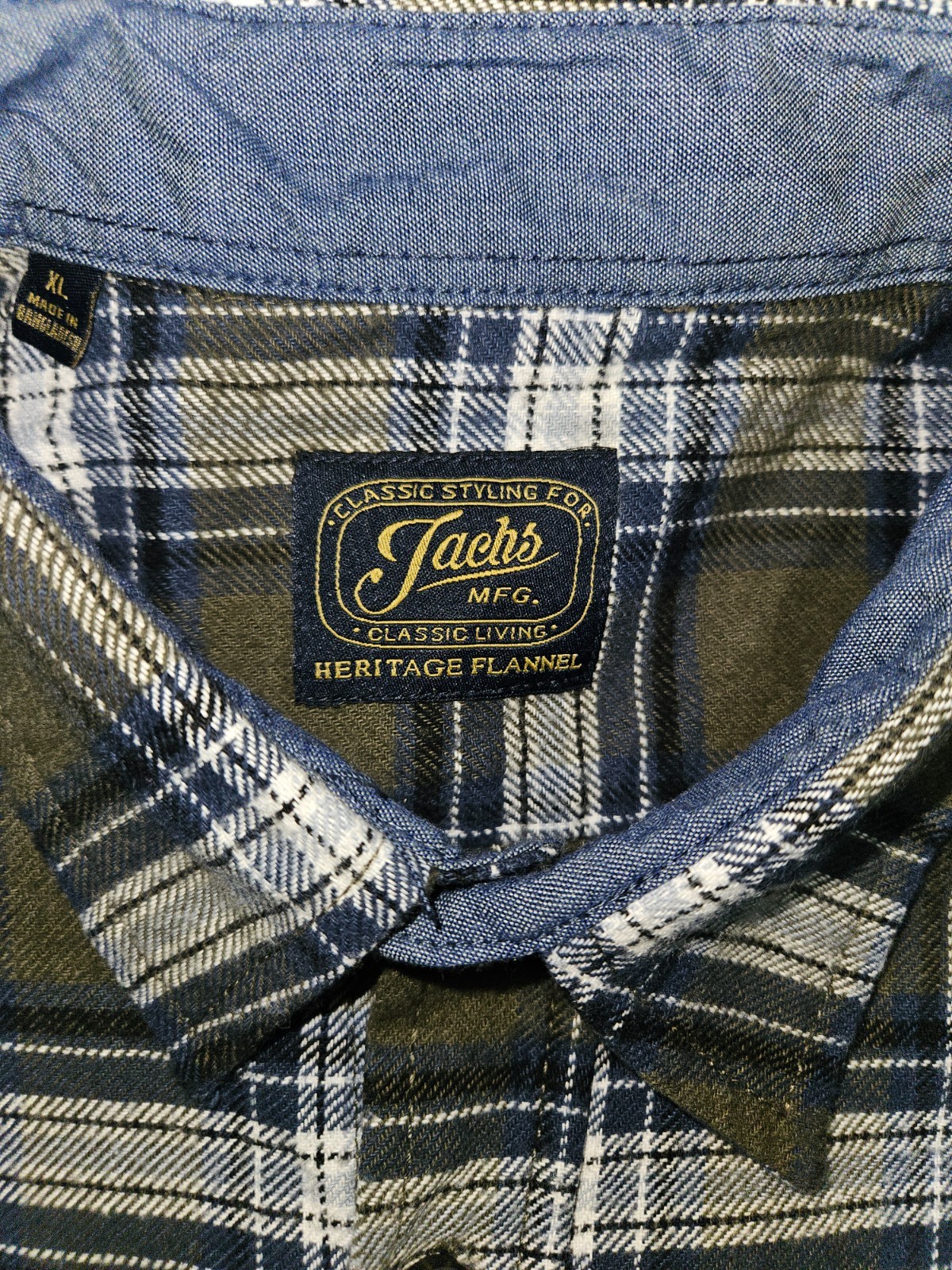 GENUINE JACHS MFG HERITAGE HEAVY COTTON FLANNEL GREEN PLAID MEN’S XL PO EXC.