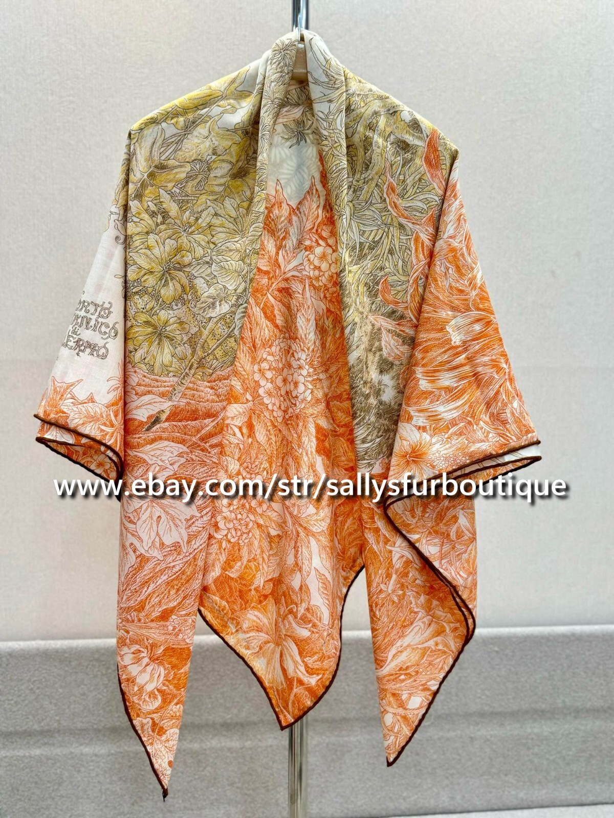 Sallys 70% Cashmere & 30% Silk Wrap Scarf Garden Print Double Face Shawl 53″
