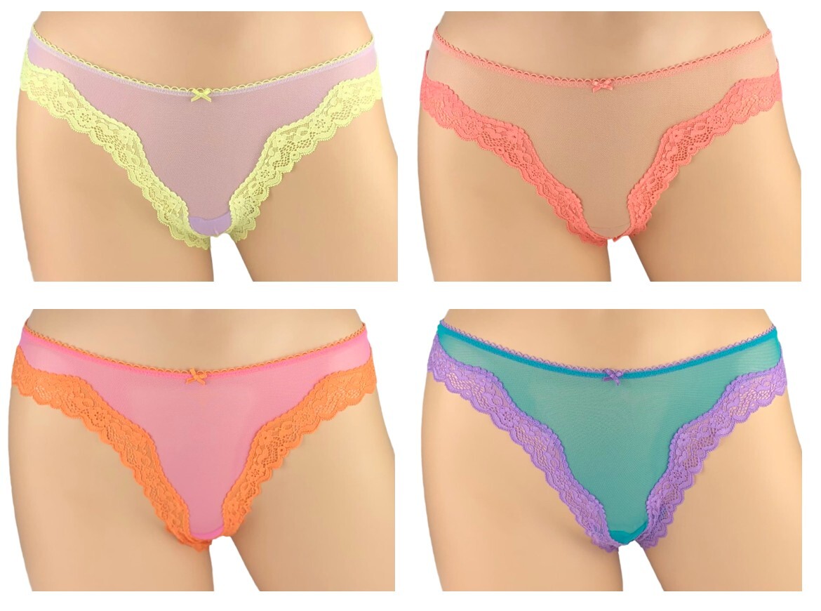 VICTORIA’S SECRET TEASE MESH FLORAL LACE TRIM HIGH LEG THONG PANTY XS S M L XL