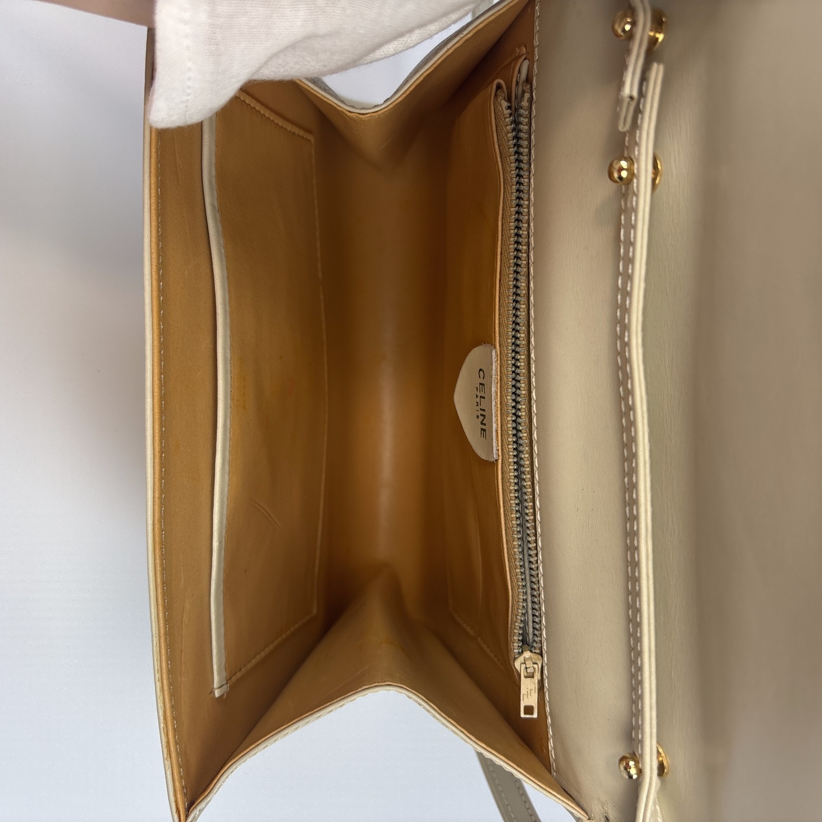 CELINE Leather Shoulder Bag Triomphe Beige Clutch From Japan