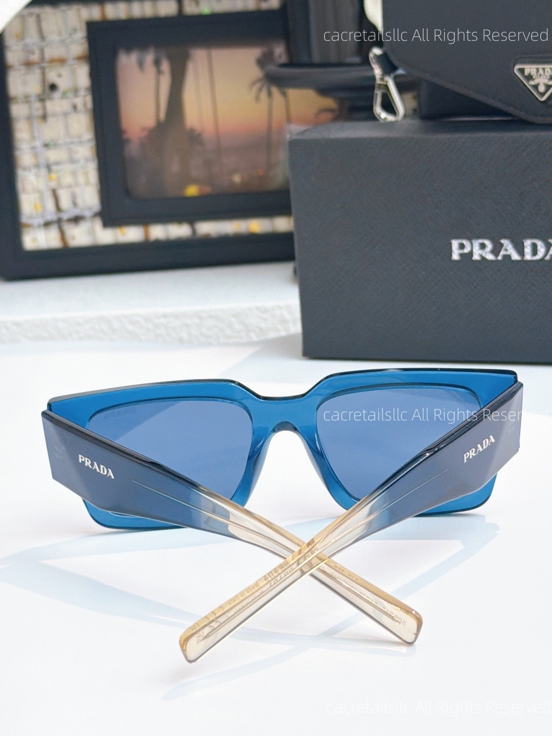 Prada SPR B17 Sunglasses for Women/Men Square Authentic Blue Frame Lenses w/ Box
