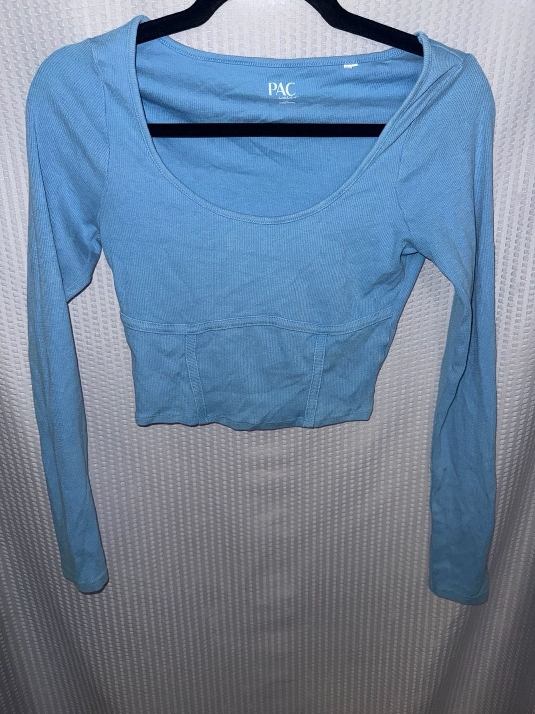 PacSun Blue Ribbed Long Sleeve Corset-Style Crop Top