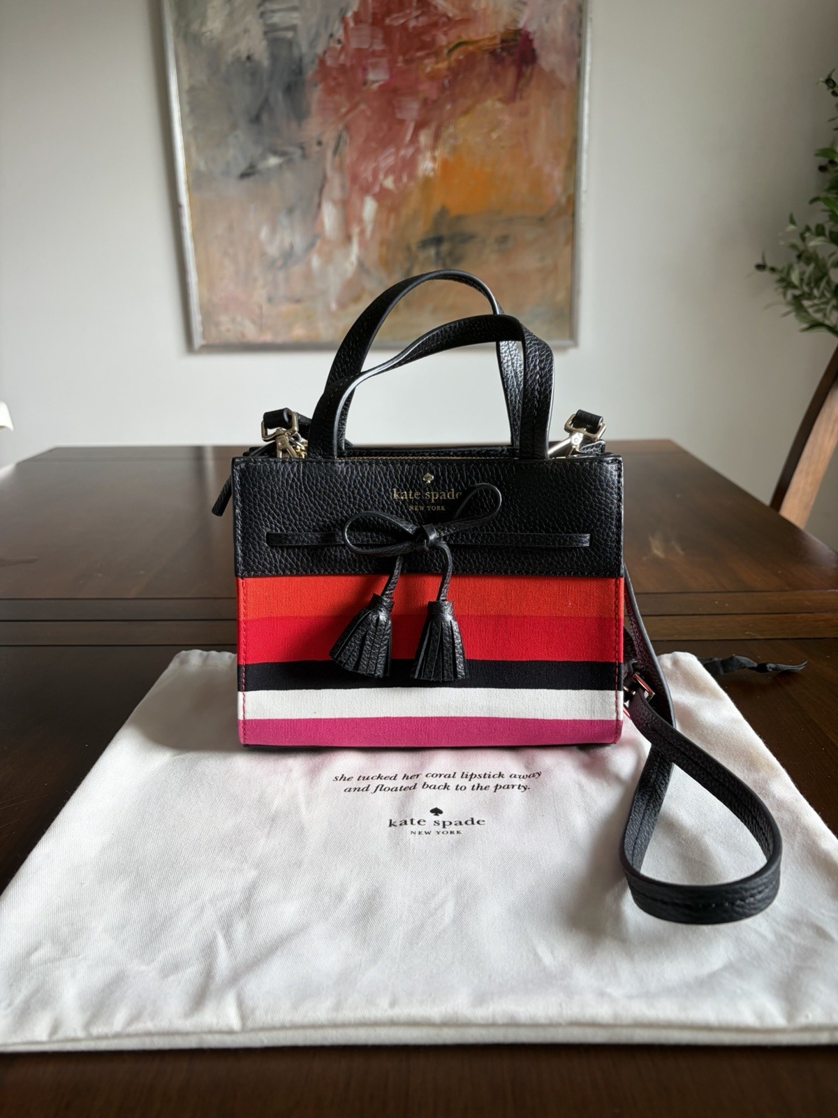 Kate Spade Multi Color Stripe Mini Tote/Crossbody + Dust Bag