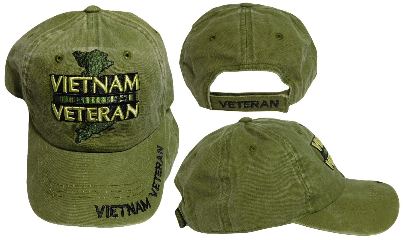 Vietnam Veteran Hat / Washed OD Green Baseball Cap OFFICIALLY LICENSED