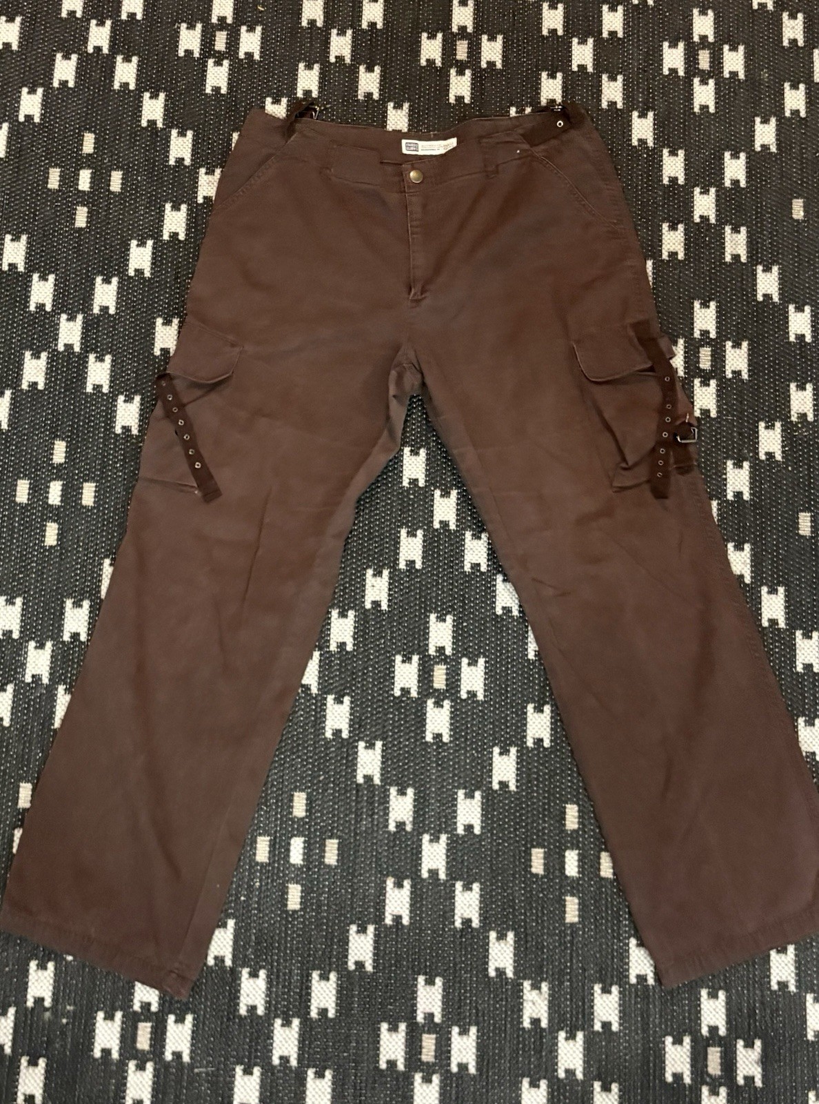 Women’s VTG Y2K Faded Glory Cargo Pants Brown Baggy Utility Straps 14 Average