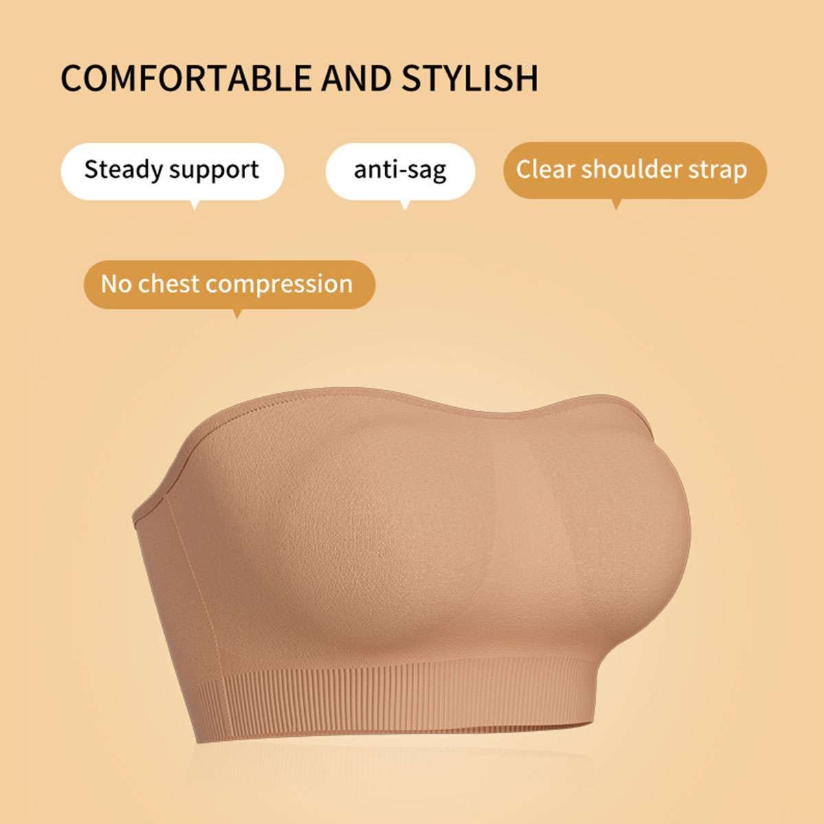 Women Padded Bra Tube Top Seamless Bandeau Strapless Bralette Stretch Intimates