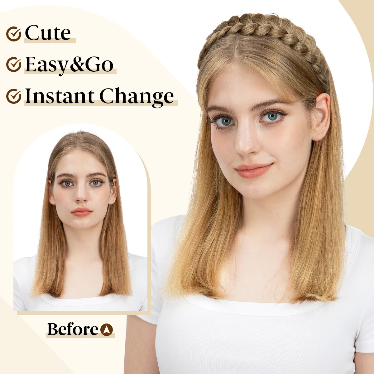 Headband Synthetic Hair Plaited Headband Braid Braided & Teeth Hair Band Beauty