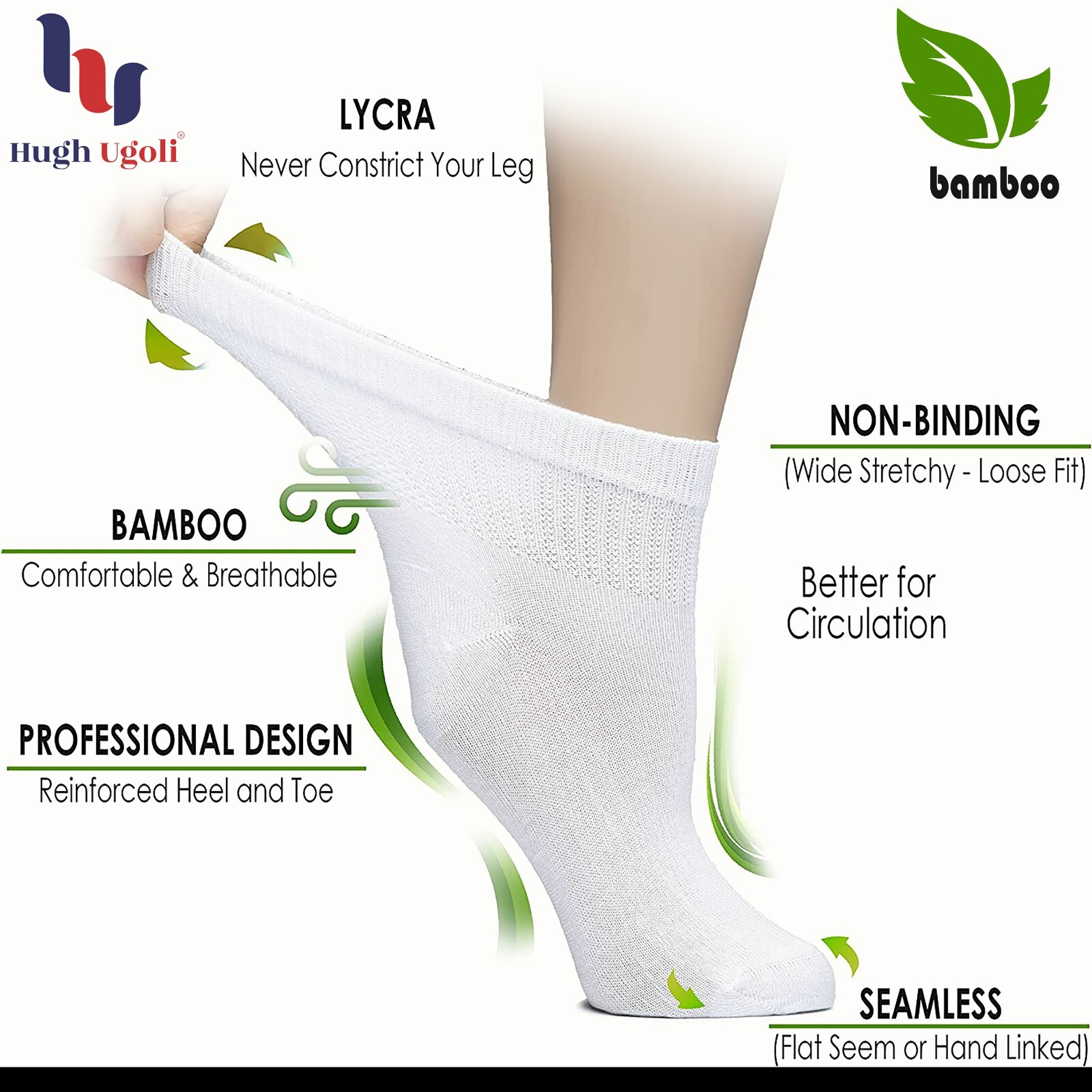 Hugh Ugoli Lightweight Women’s Diabetic Ankle Bamboo Thin Socks, 4 Pairs