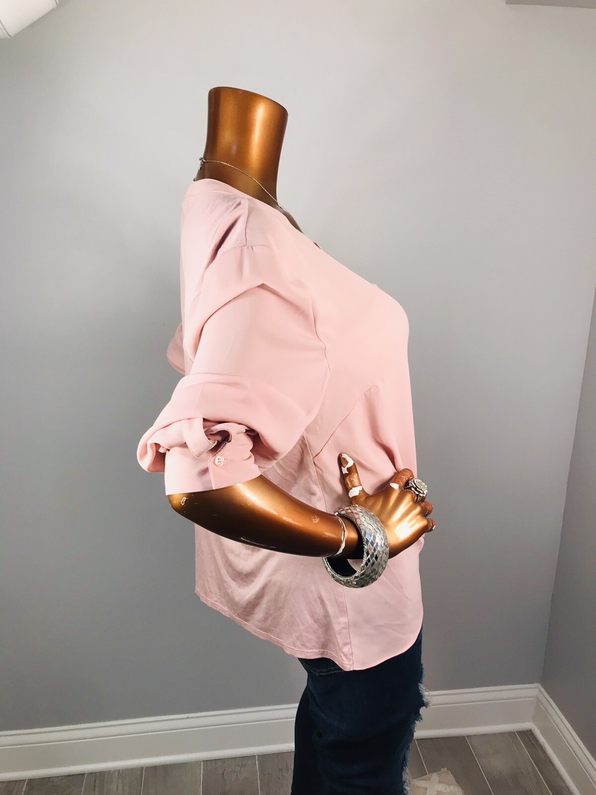 INC XXL Top NWT $59 Twisted Hem Front Button Up Shirt Blouse Low V Cut Long Slvs