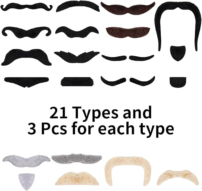 70 Pcs Fake Mustaches, Self Adhesive Fake Novelty Hairy Beard Costume, Christmas