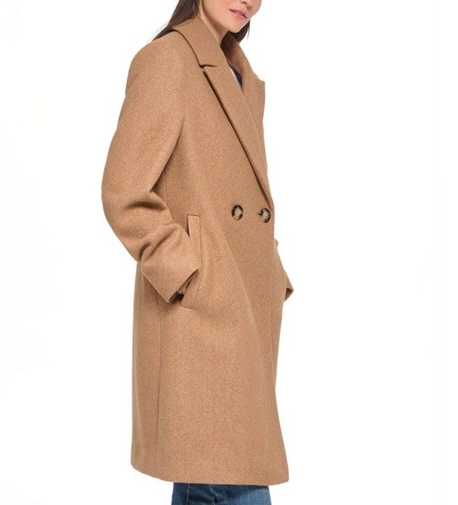 DKNY Women’s Fashion Coat, Camel Size Large Double Breasted NEW