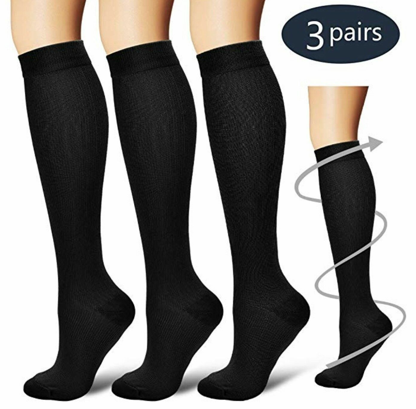 3 Pairs Compression Support Socks 15-20mmHg Graduated Relief Men Women (S-XXL)