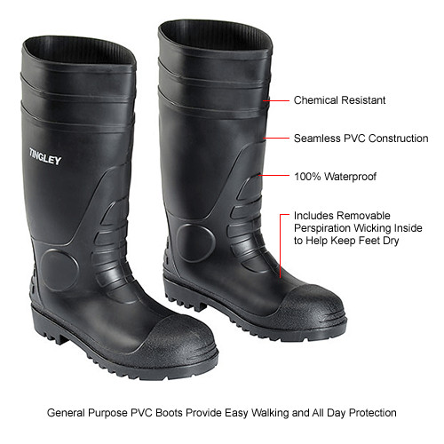 31251 Rubber Fishing Hunting Waterproof PVC Work Mud MENS BLACK BOOTS STEEL TOE