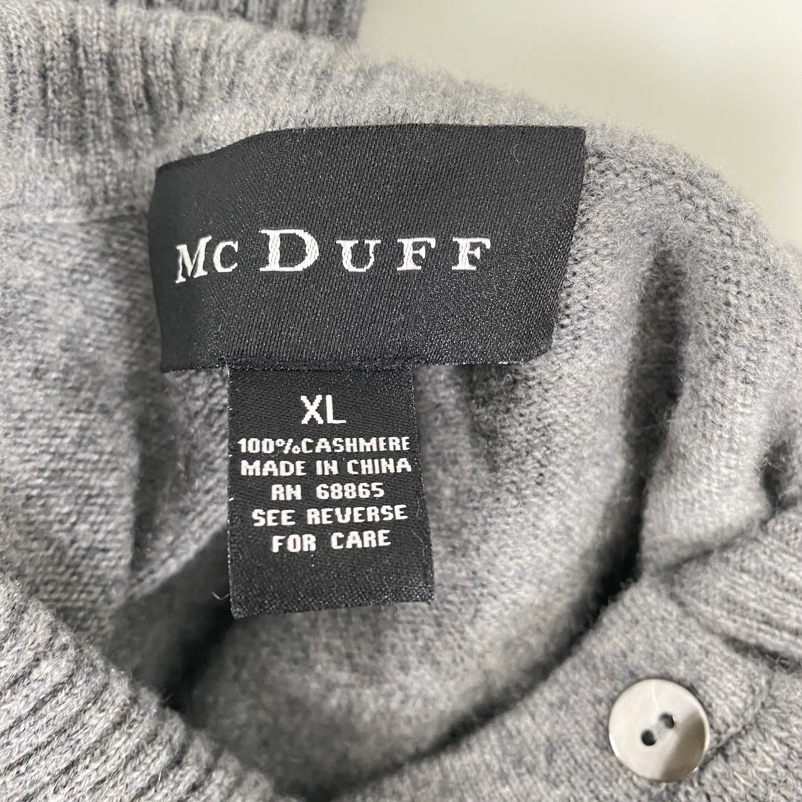 McDuff Sweater Womens XL Gray 100% Cashmere Ruffle Button Cardigan Pullover Soft