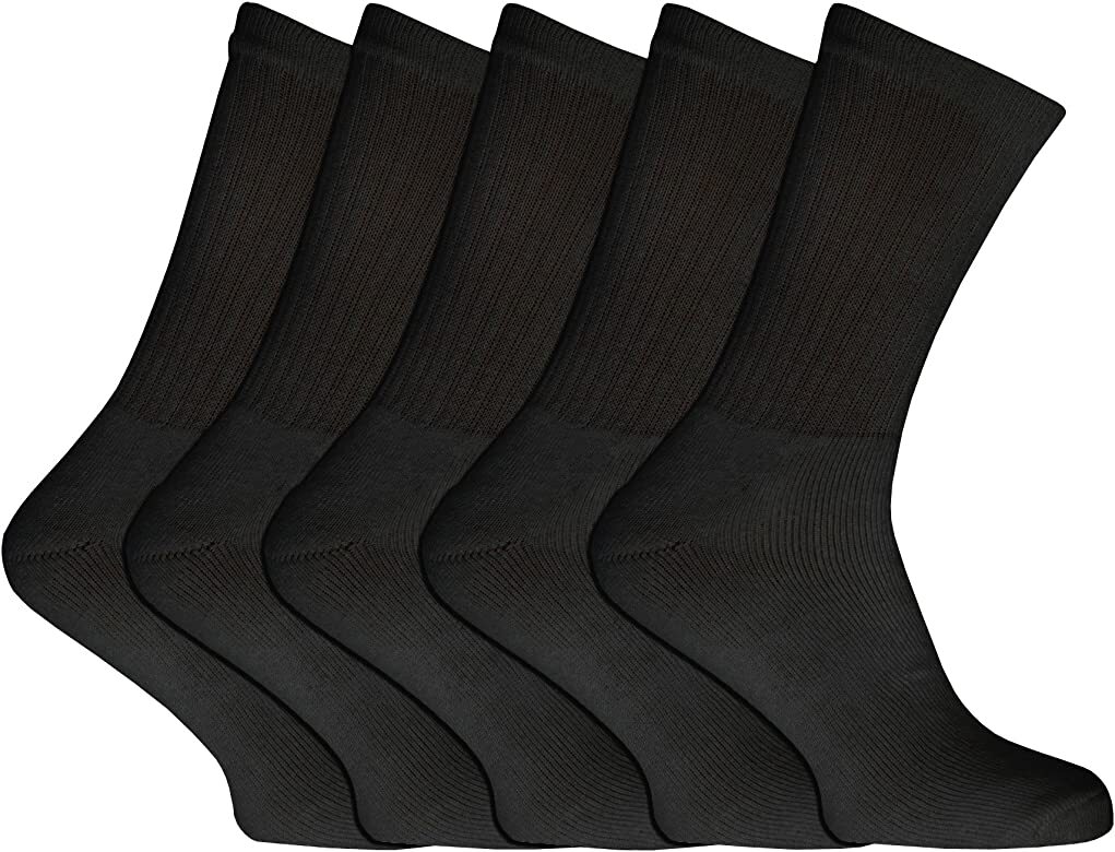 Mens Cushioned Crew Cotton Black Long Mid-calf Sports Work Socks Size 9-11 10-13
