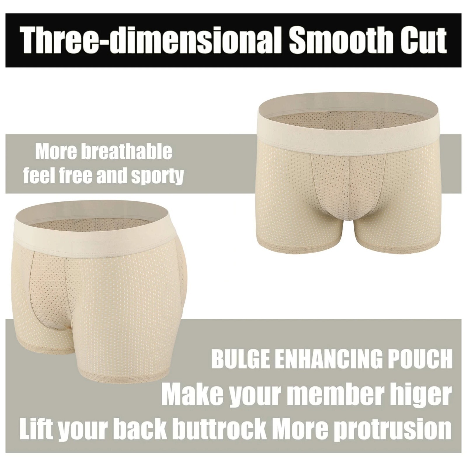 Mens Padded Underwear Briefs Boxers Big Butt Booster Hip Enhancer with 2 Pads US