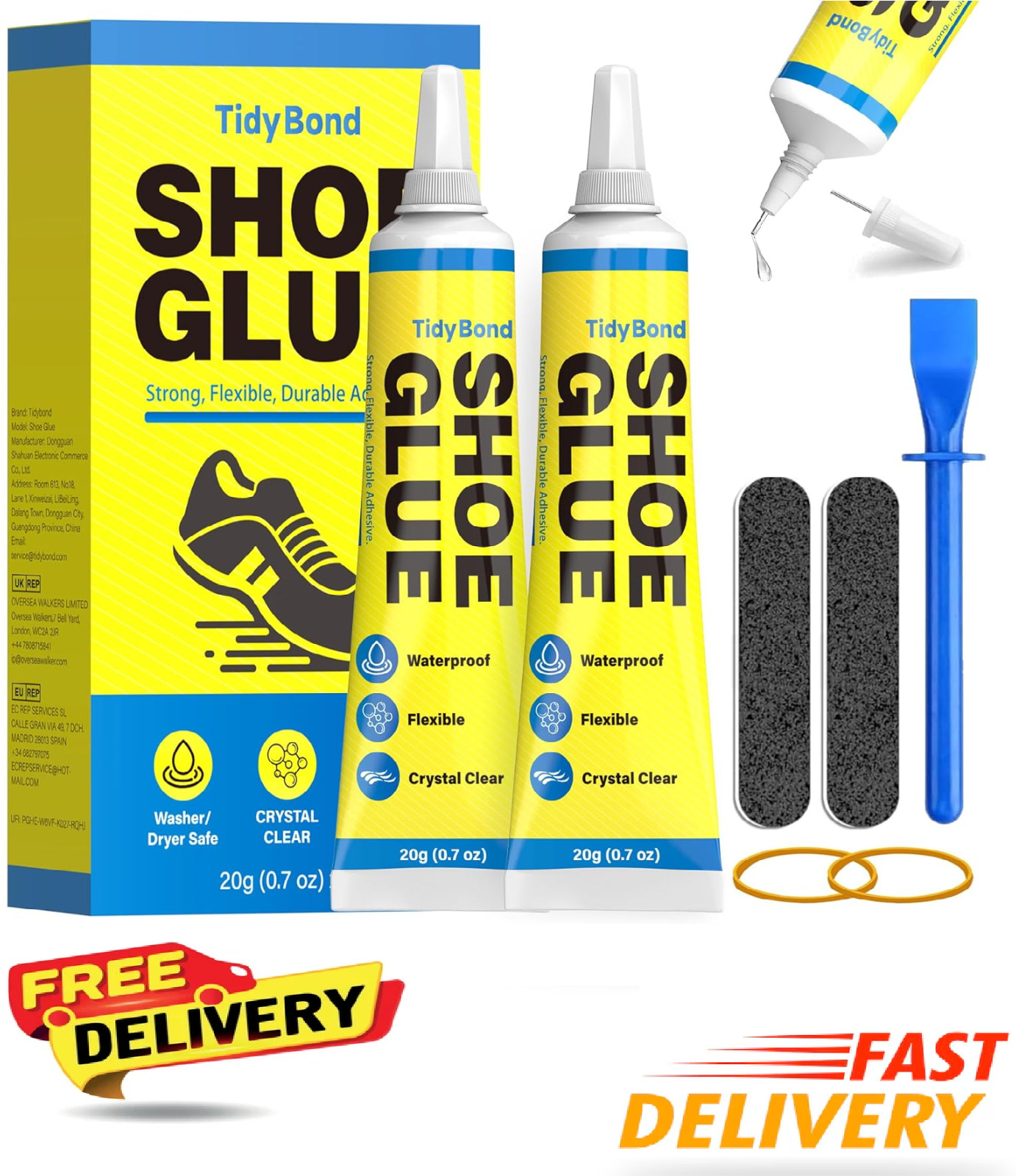Shoe Glue, Shoe Repair Adhesive Flexible, Waterproof, Clear, Canvas – 0.7oz x 2