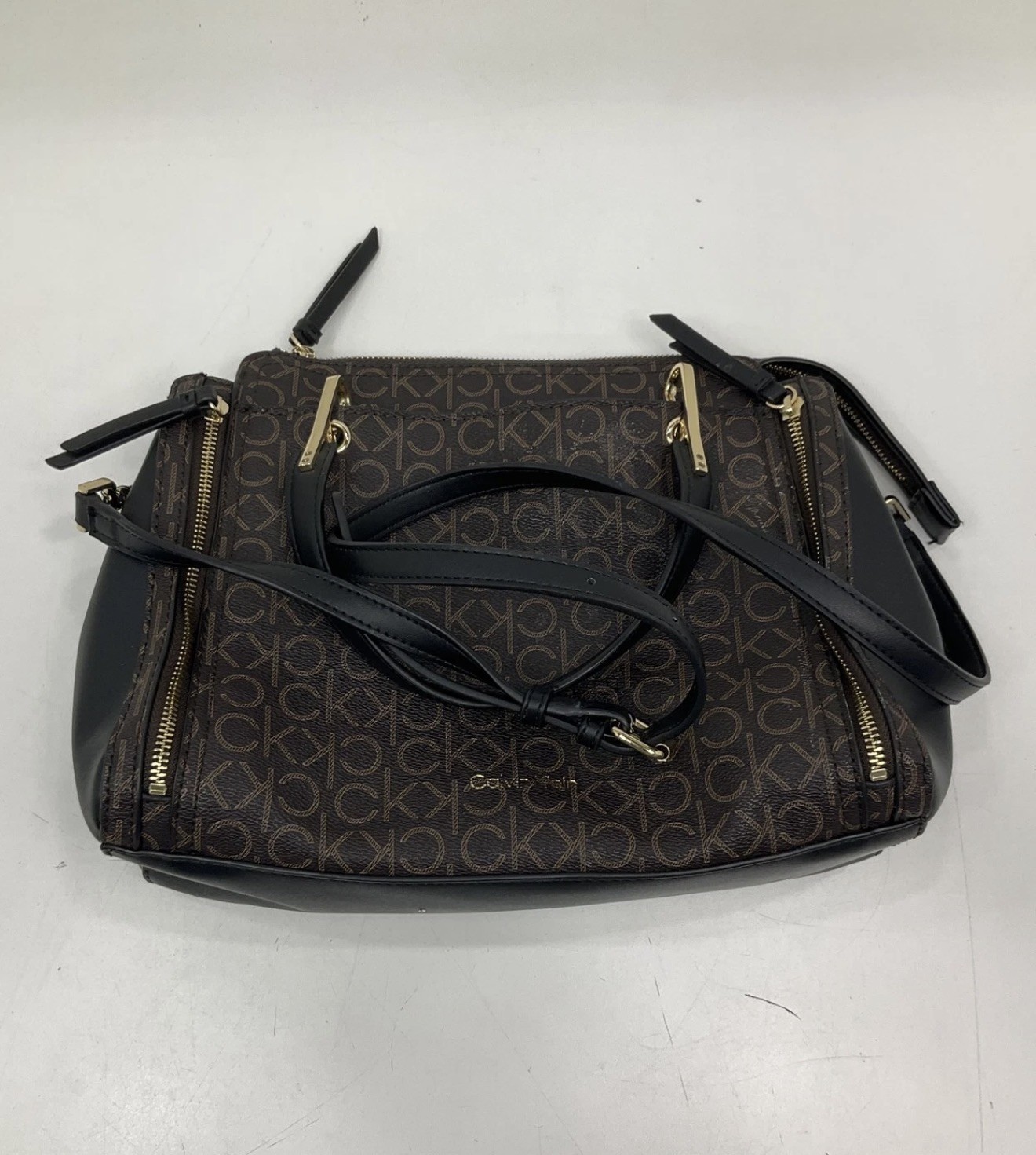 Calvin Klein Garnet Signature Triple Compartment Top Zipper Satchel