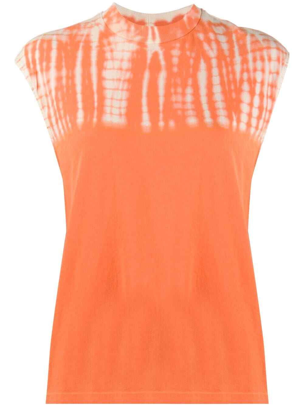 RAQUEL ALLEGRA NWT $198 Orange Tie-Dye Cotton Mock Neck Muscle T-shirt Sz 0 / XS