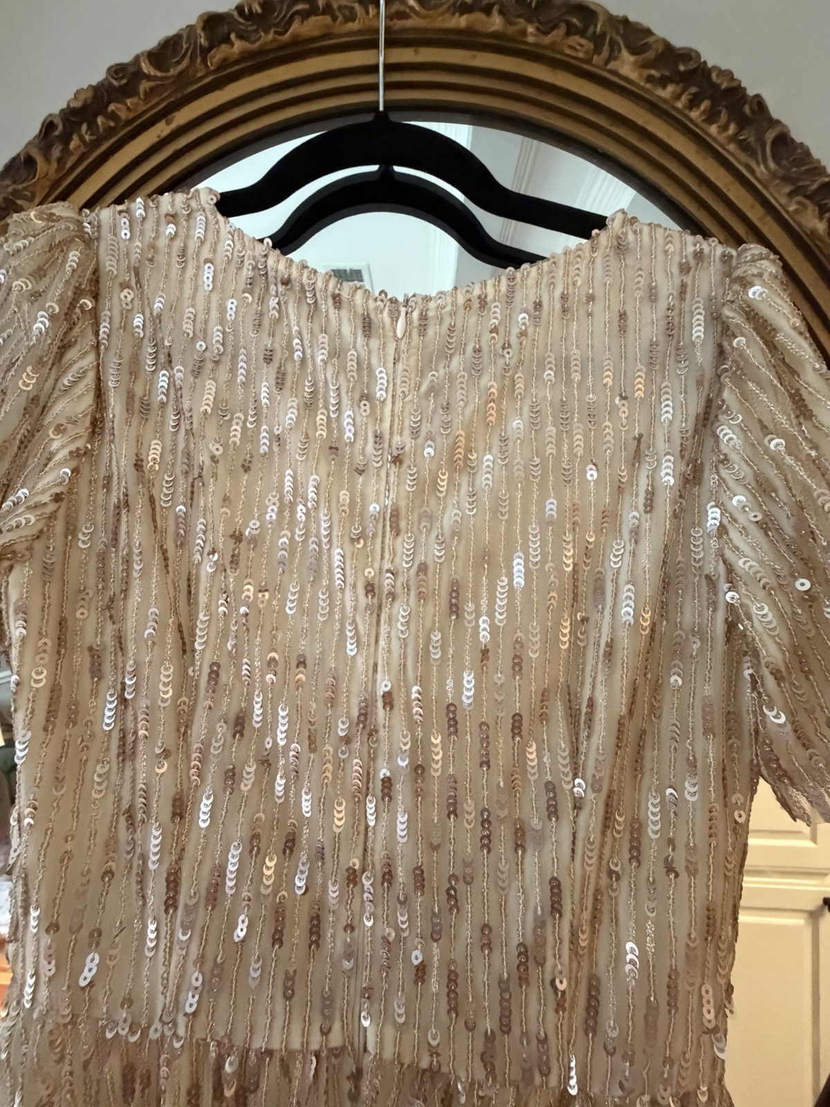 Ivy City Co Woman’s Beige Gold Sequin Dress Size XS Short Sleeve