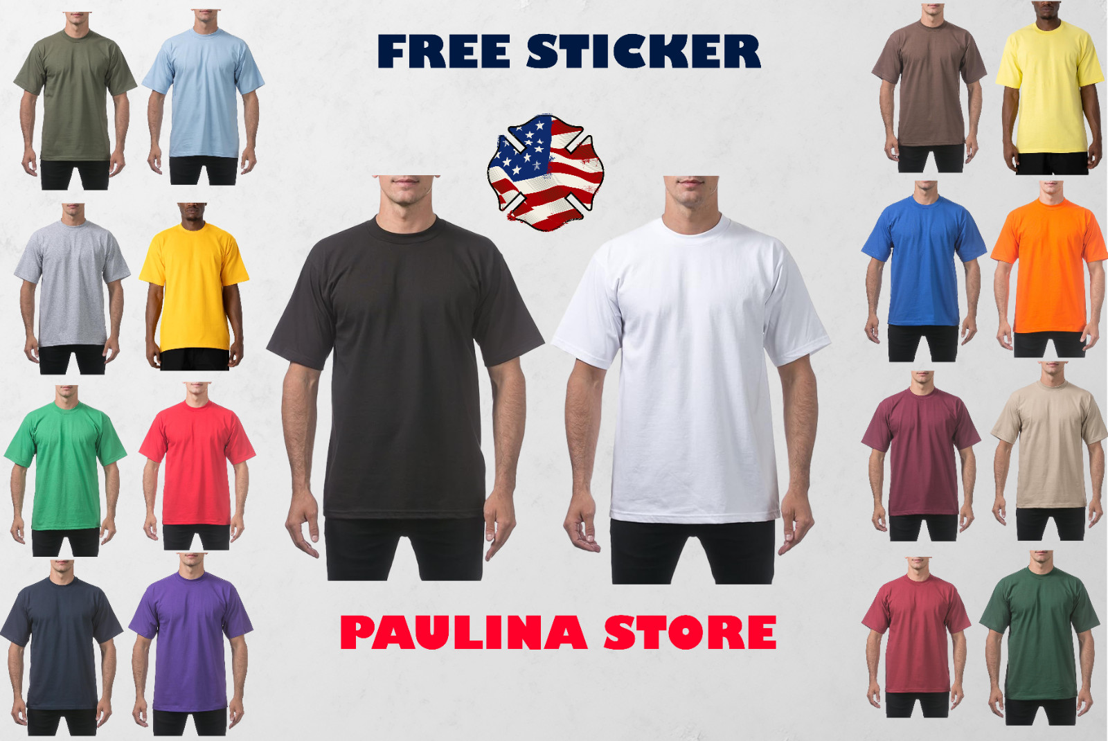 Pro Club Men’s Heavyweight T-Shirt Crew Neck Plain Blank Short Sleeve Tee All Si