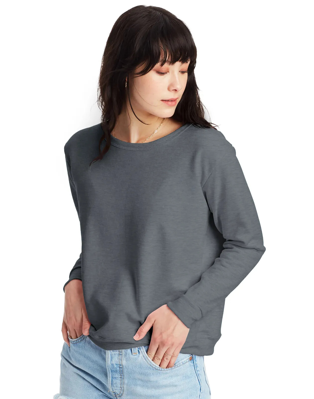 Hanes Women’s Sweatshirt Crew Neck EcoSmart Recycled Cotton-Blend Fleece S-2XL