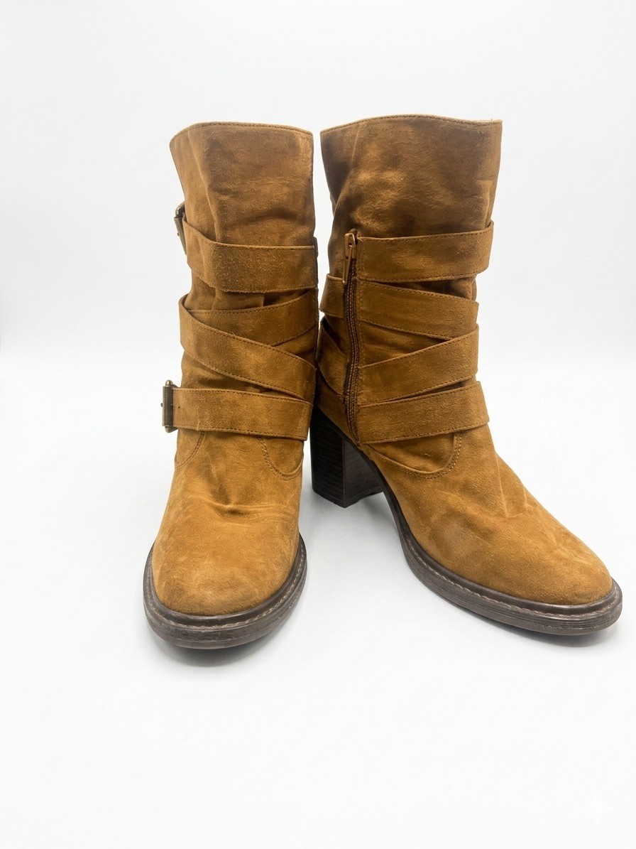 Women’s Mid-Calf Slouch Moto Fashion Boots – Size 7.5