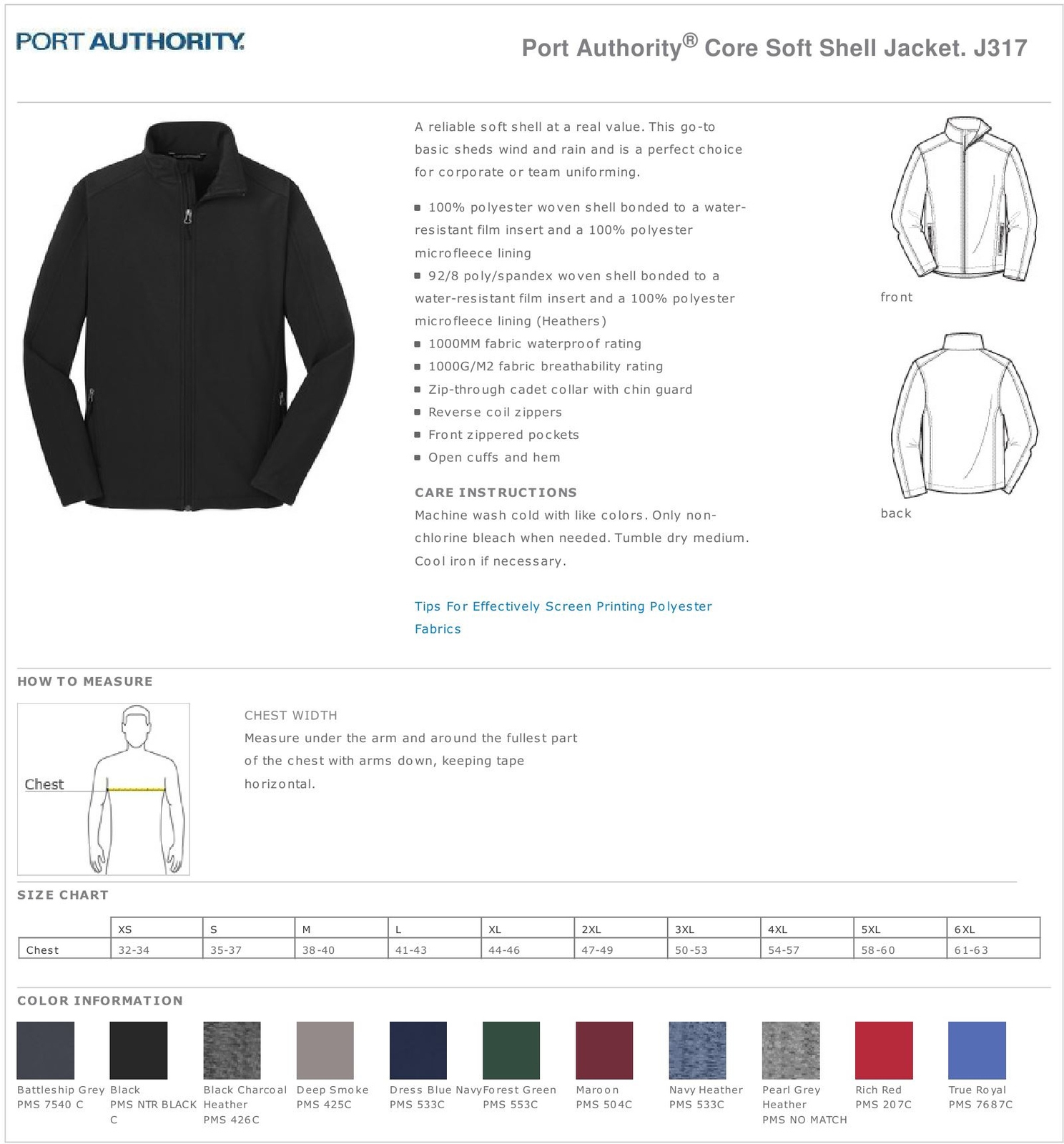 Port Authority Mens Core Soft Shell Water Resistant Jacket J317
