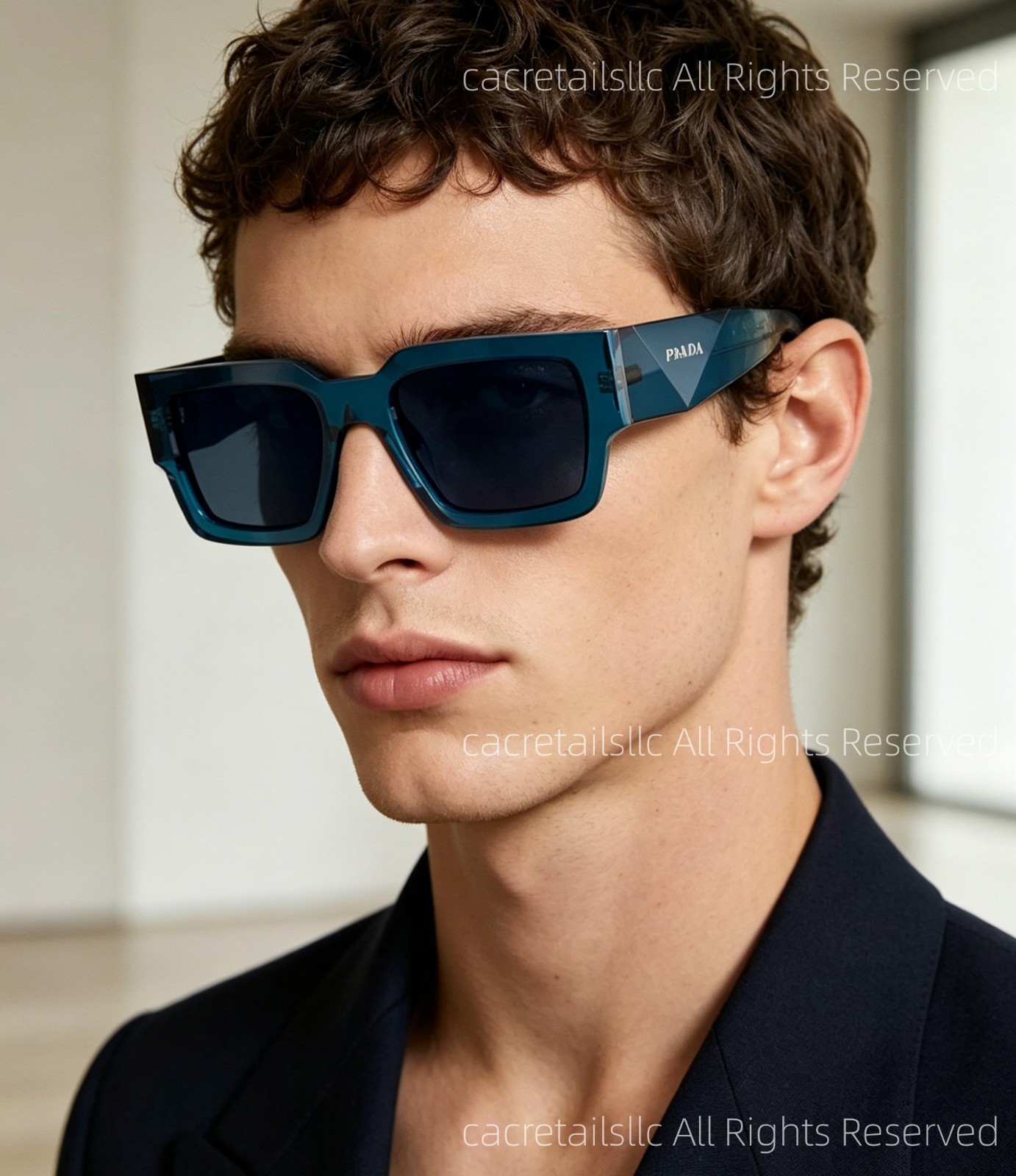 Prada SPR B17 Sunglasses for Women/Men Square Authentic Blue Frame Lenses w/ Box