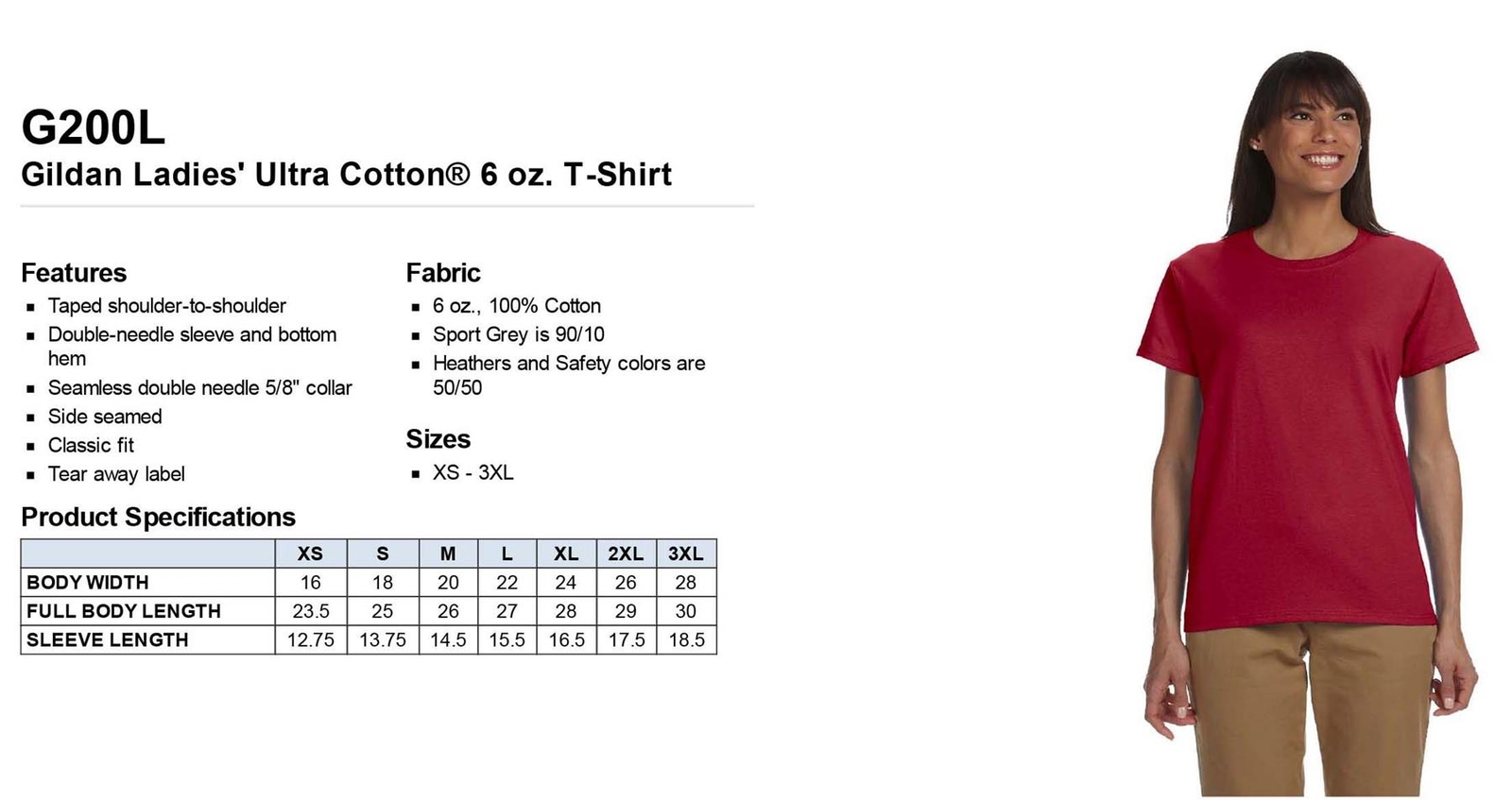 Gildan Womens T-Shirt Ultra Cotton Short Sleeve Heavy Weight XS-XL G200L