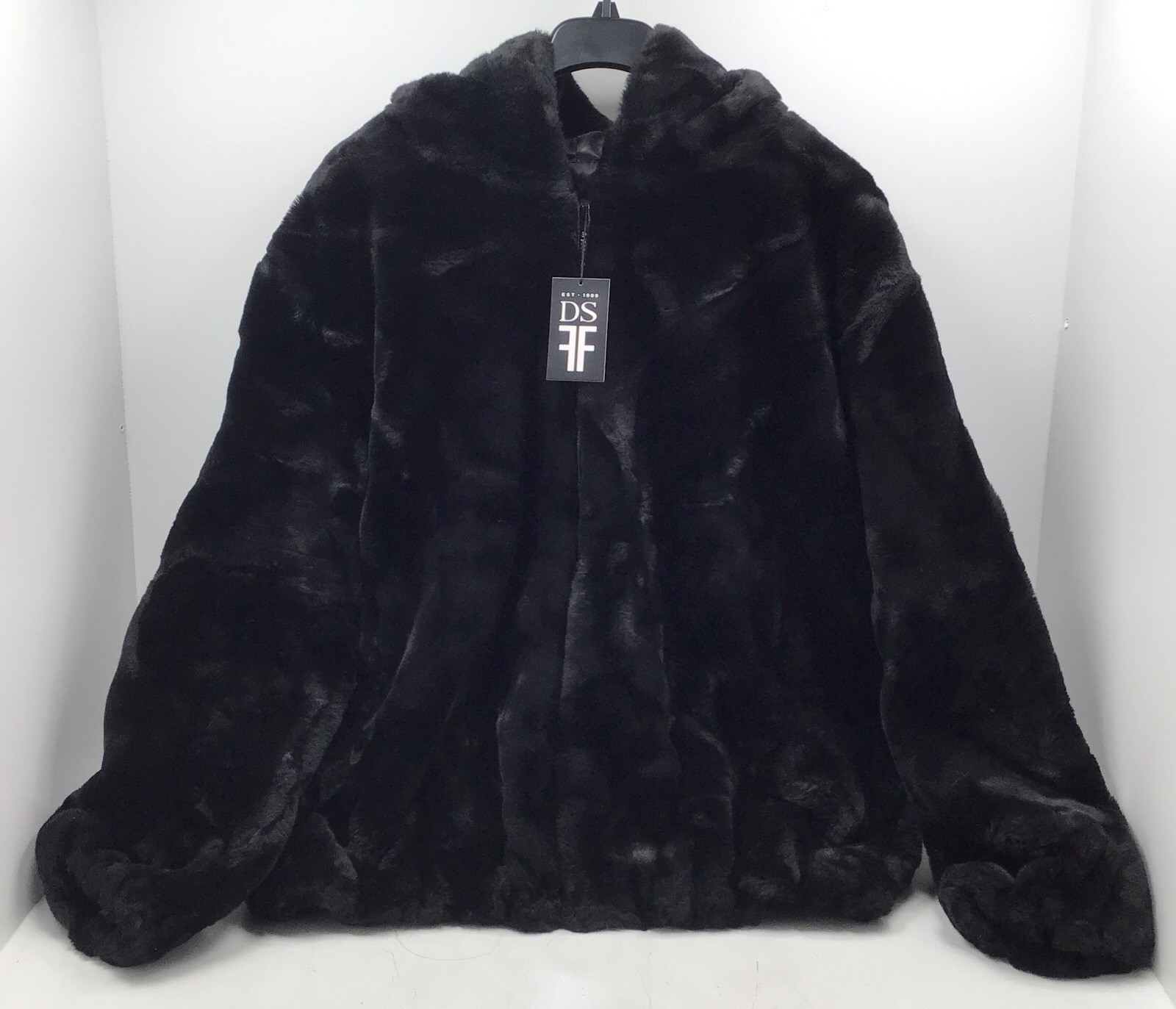 Donna Salyers Fabulous Furs Black Sheared Beaver Faux Fur Hooded Parka Size 3X