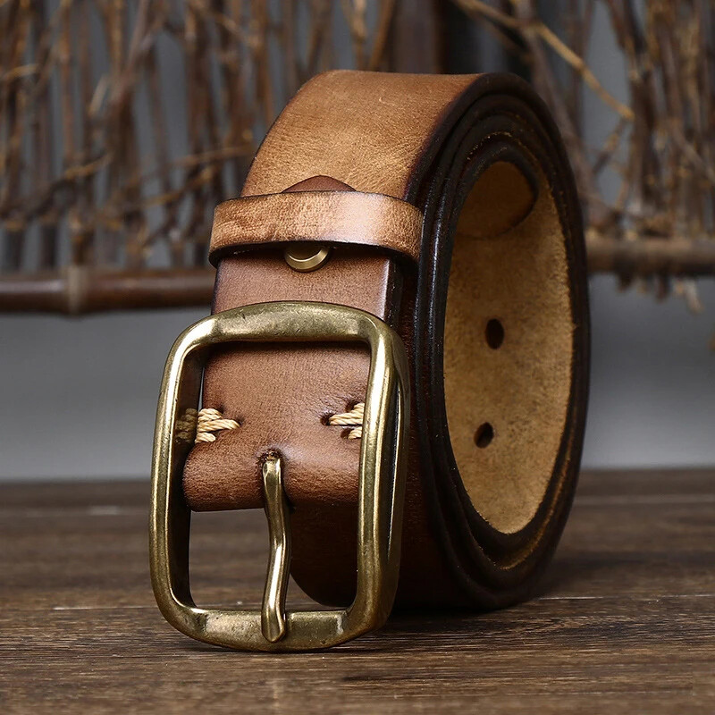 3.8CM Thick Cowhide Genuine Leather Belt Jeans Belt for Men Retro Strap Cintos
