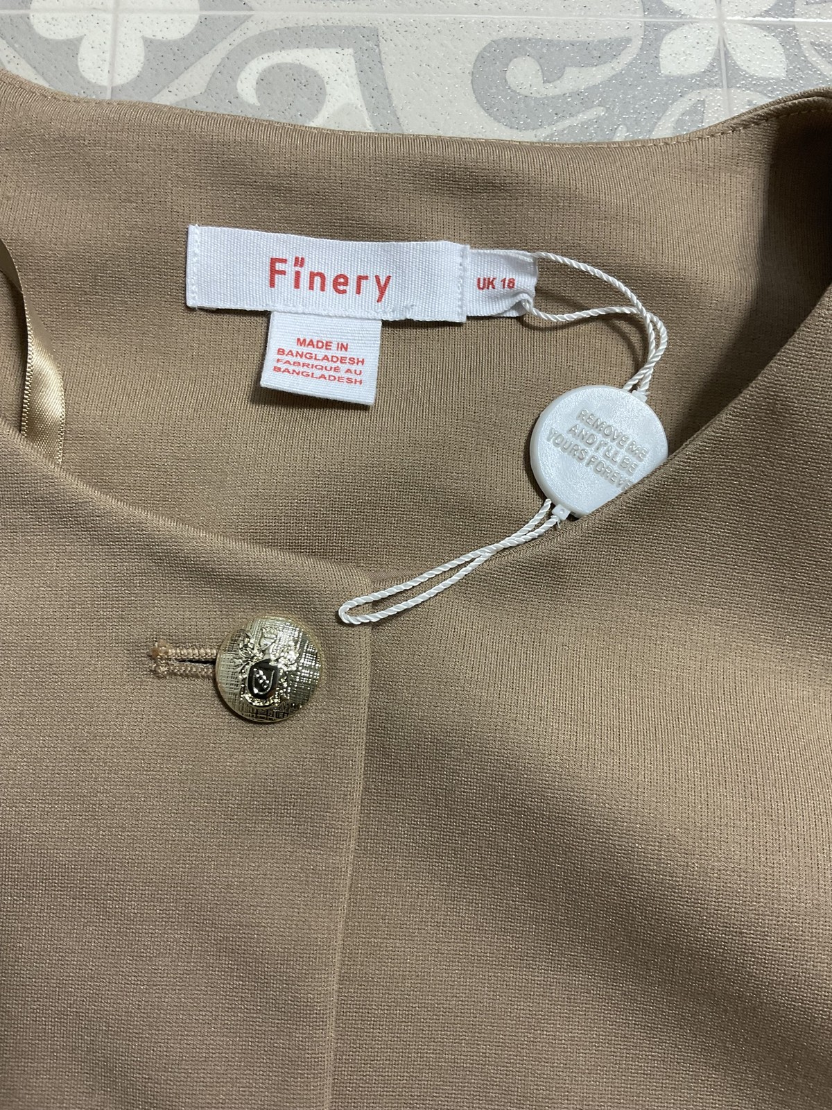 Finery Imogen Ponte Jersey Jacket Camel brown botton UK 18 new smart casual