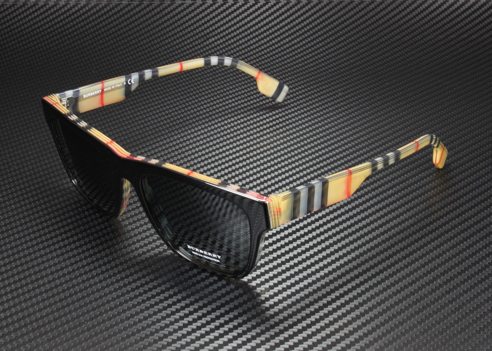 BURBERRY BE4293 380687 Top Black On Vintage Check Grey 56 mm Men’s Sunglasses