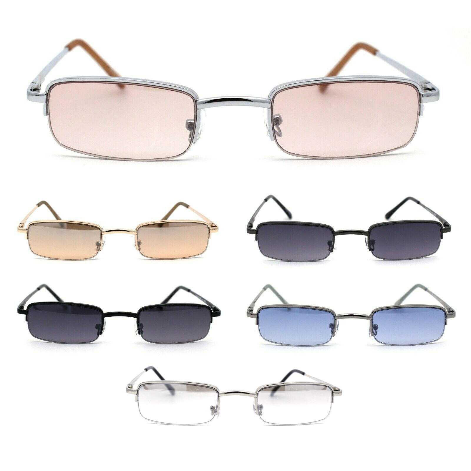 Mens Half Metal Rim Dad Shade Small Rectangle Sunglasses