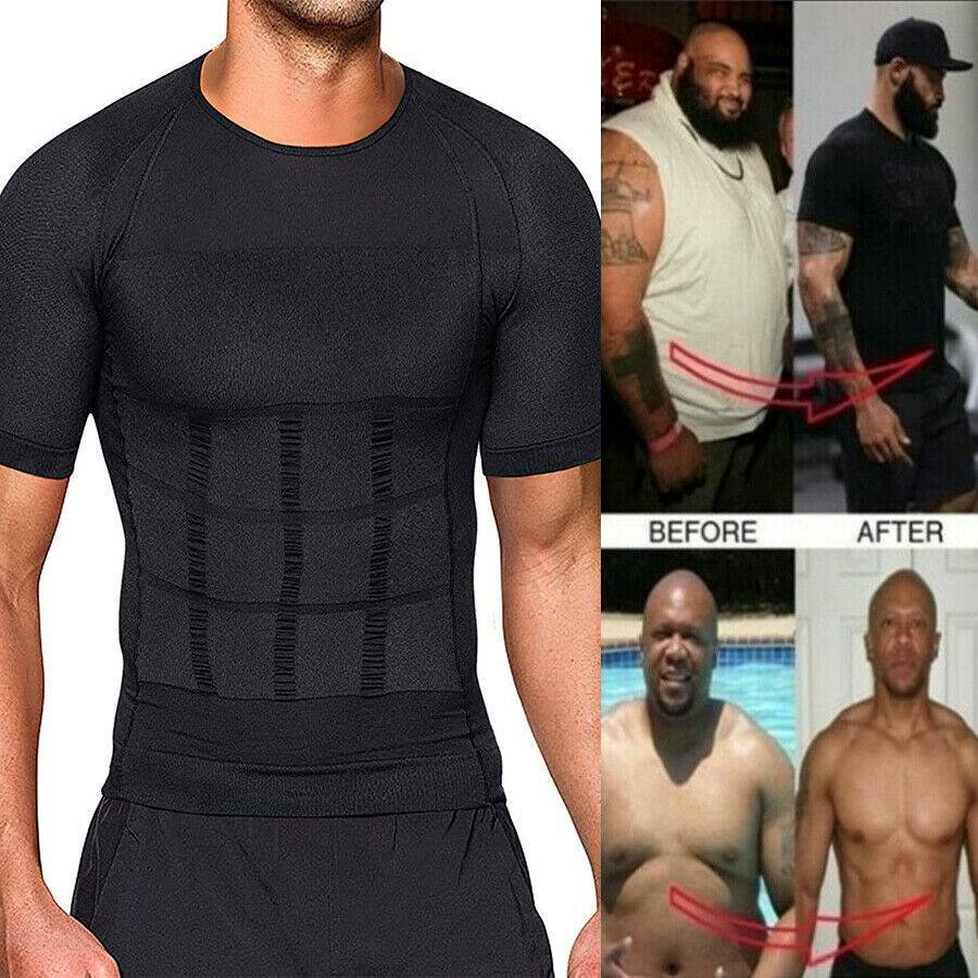 Men Slimming Body Shaper Posture Corrector Vest Abdomen Compression Tops T-Shirt