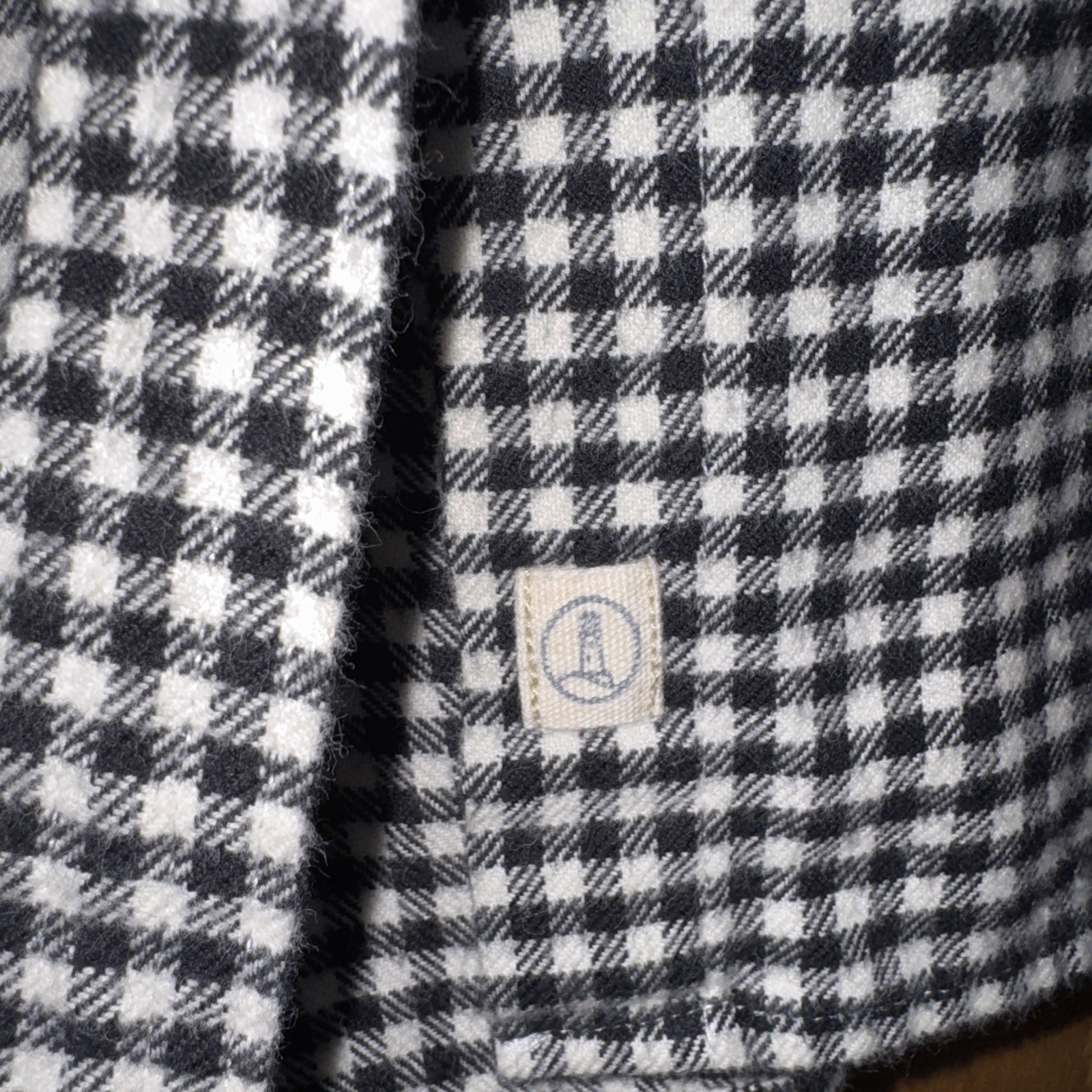 Lands End Womens Flannel Black White Checkered Button Up Top Blouse Size 18 XL