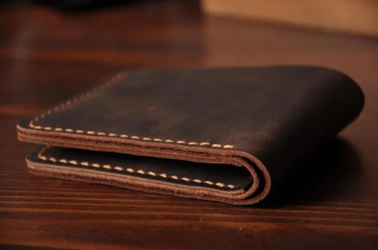 Handmade Vintage Crazy Horse Genuine Leather Men’s Short Wallet for Money Clip