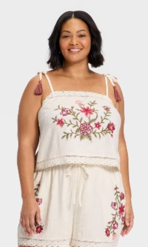 Women’s Linen Tank Top – Universal Thread Cream Embroidered