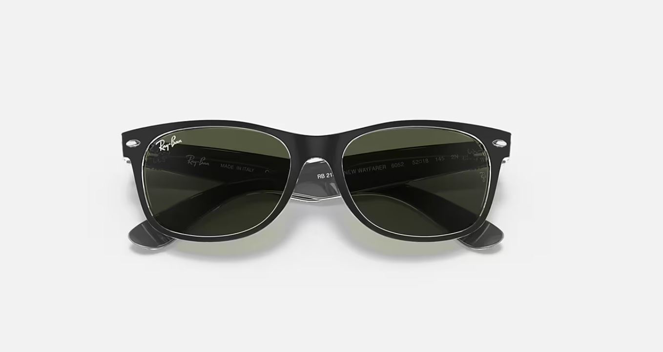 RayBan New Wayfarer Color Mix Black Transparent/Green 52mm Sunglasses RB21326052