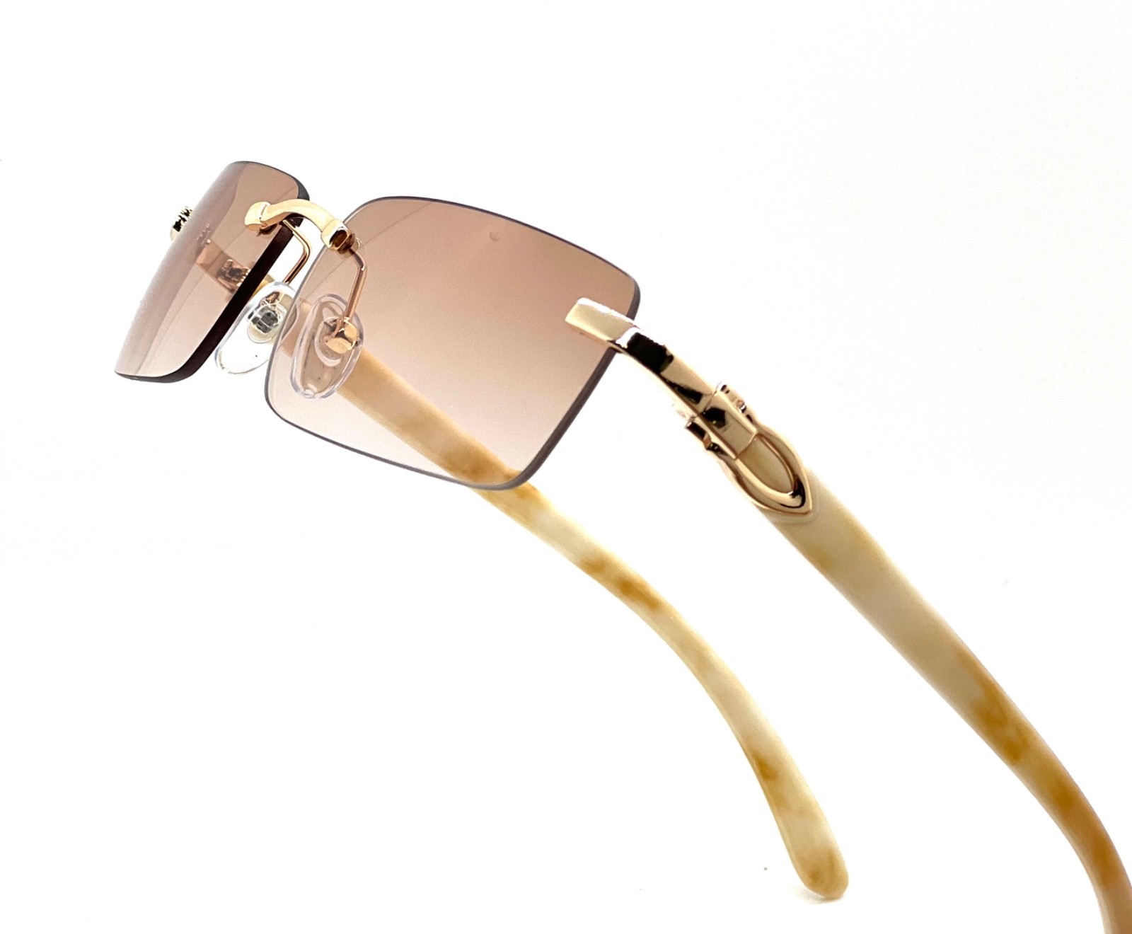 Black Tint Mens Rectangle Luxury Hip Hop Fashion Gold Frame Rimless Sunglasses