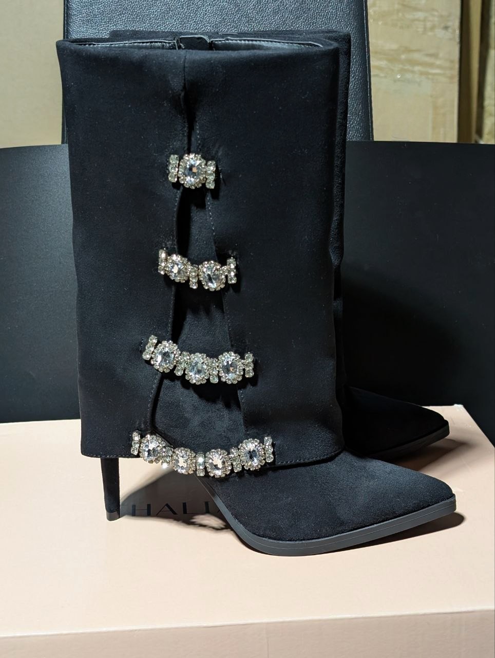 Thalia Sodi Nami Embellished Mid-Calf Boots Black US Size 7.5