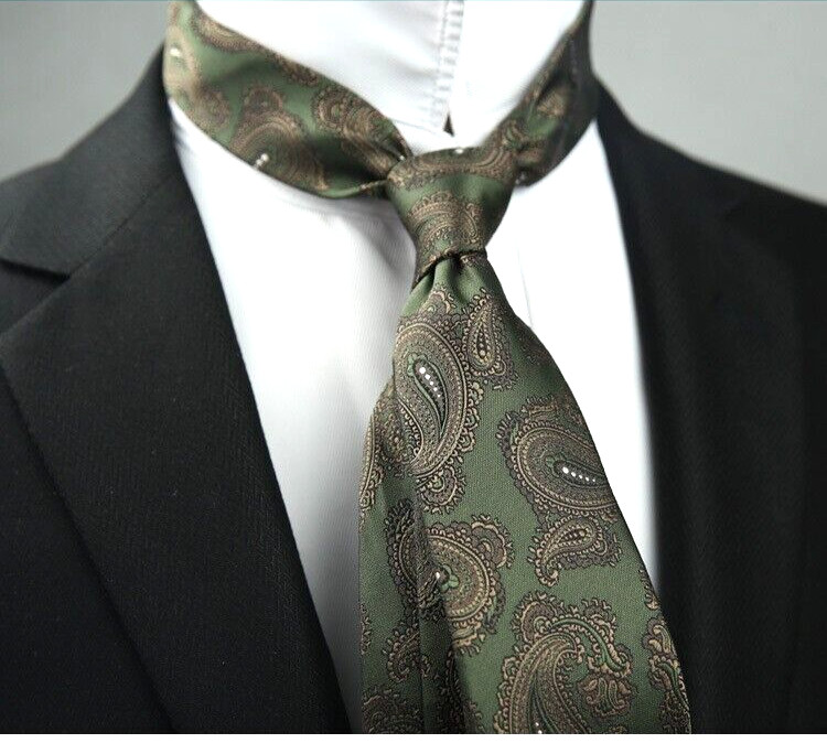New Classic Paisley Brown Green JACQUARD WOVEN 100% Silk Men’s Necktie Tie