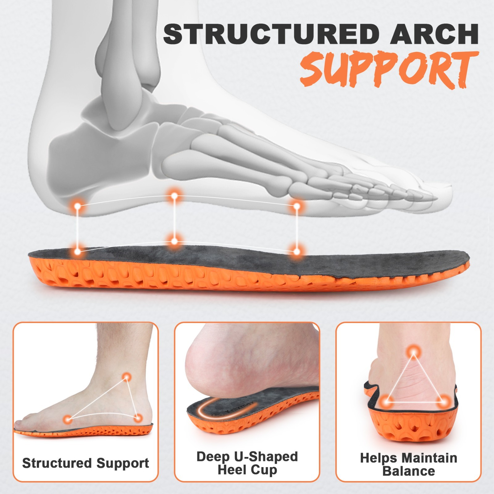Knixmax Arch Support Leather Insoles Sport Shoe Inserts Cushioned Boot Innersole