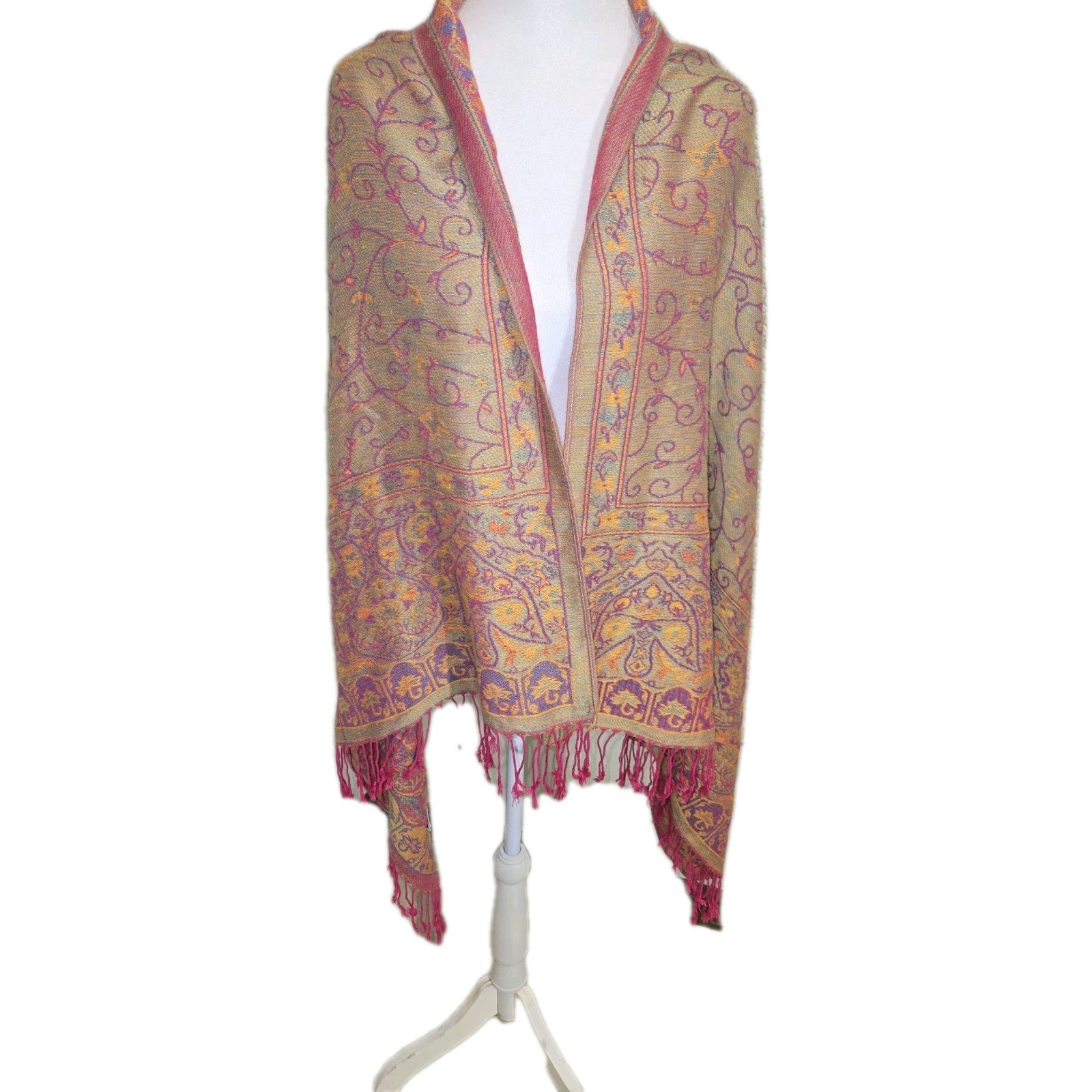 Pashmina 55 Silk 45 Shawl Scarf 28 X 60 Paisley Pattern Boho Hippy