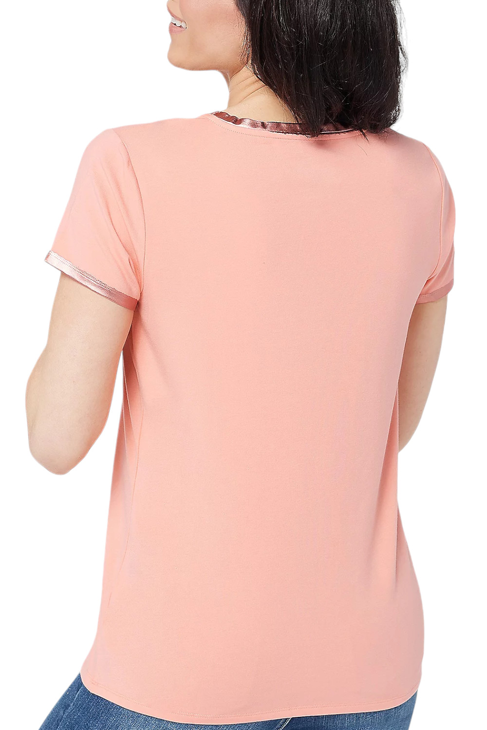 Laurie Felt U-Neck Tee Shirt with Contrast Foil Pink/Rose Gold