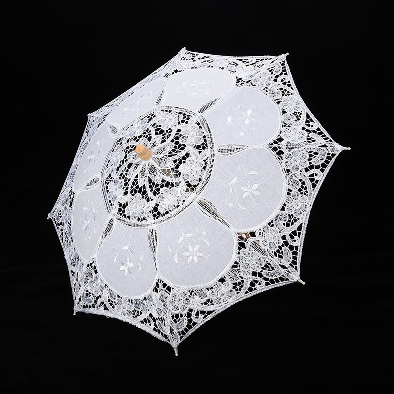 Handmade Lace Flower Embroidery Parasol Wedding Bride Photography Umbrella White