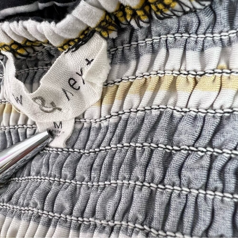 New & next tshirt stripes tie up smocked Elegant Black Yellow Striped Blouse