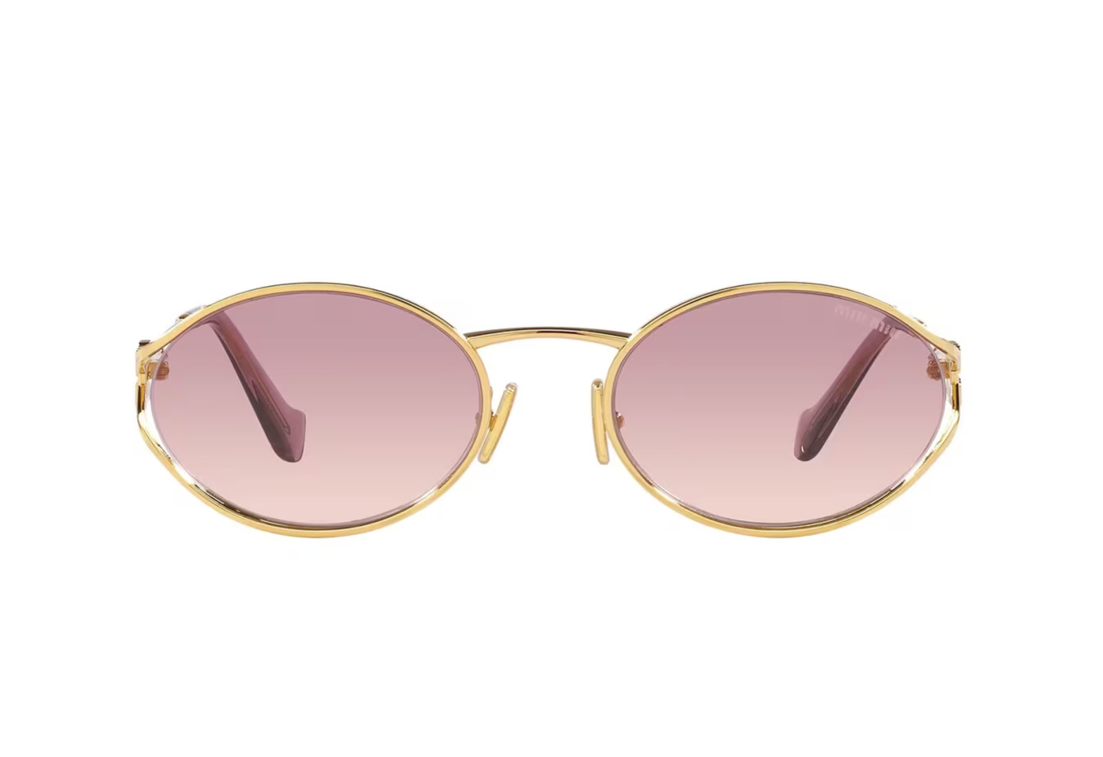 Miu Miu Logo MU 52YS 5AK0/6S Round Sunglasses in Gold / Pink Lens